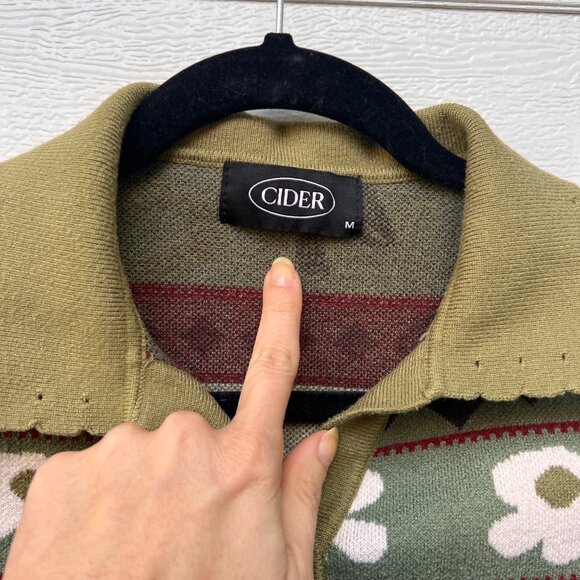 Cider Detail Collar Button Cardigan w Mushrooms Flowers Retro Print - Picture 5 of 5